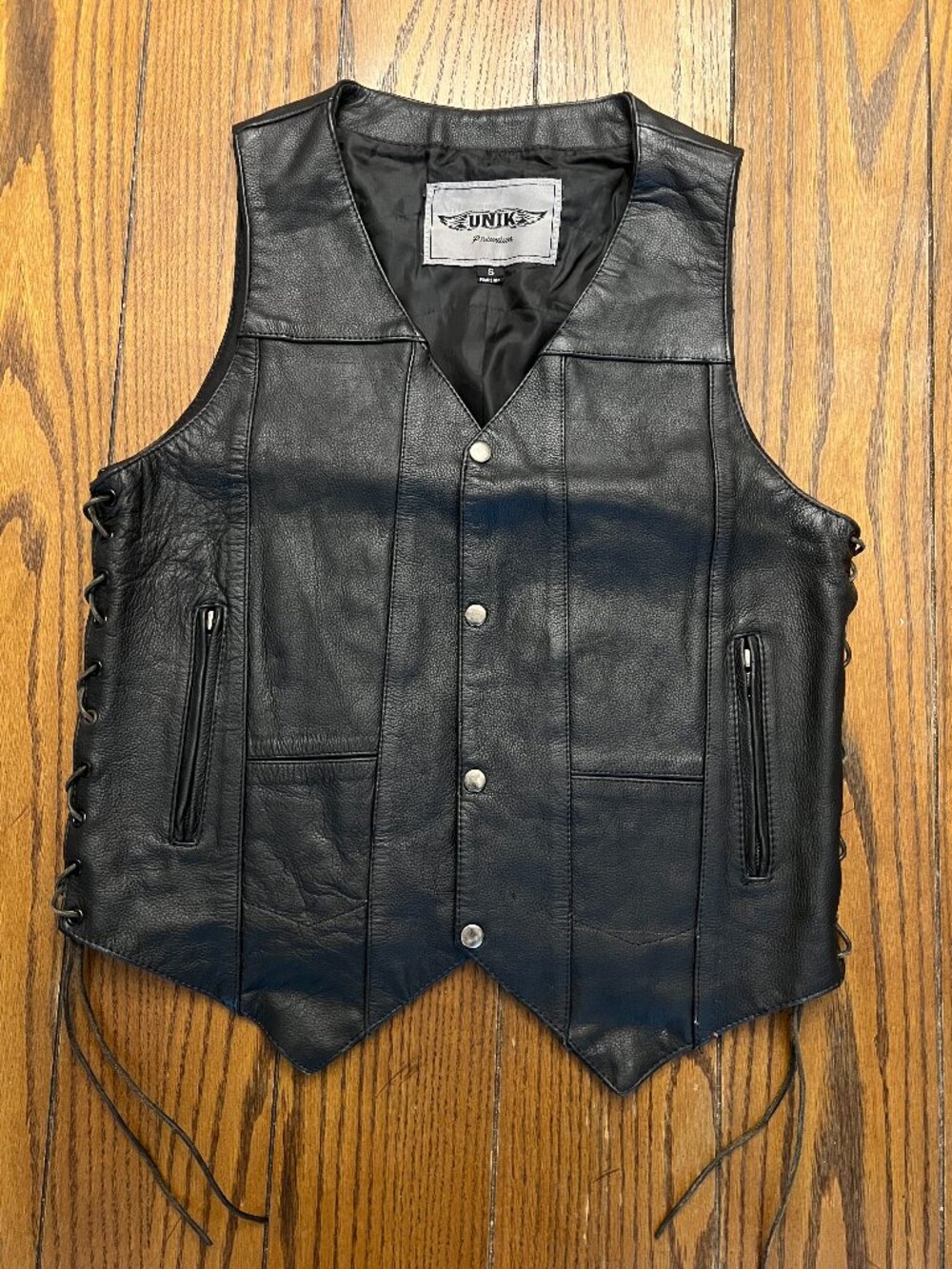 UNIK Premium Men’s Black Leather Biker Vest Small
